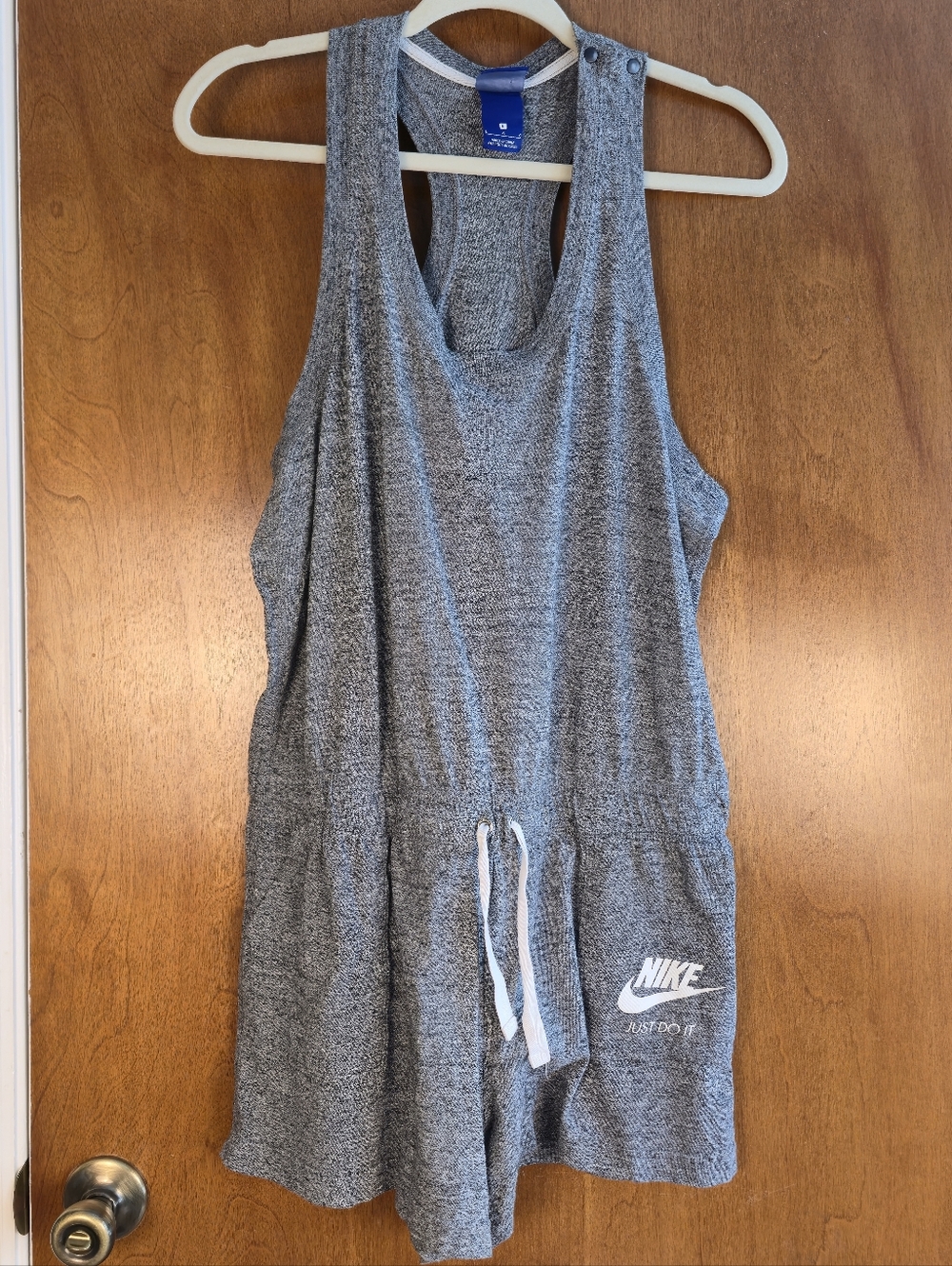 Nike Romper Womens Large Gray Athletic Racerback Shorts Drawstring Waist